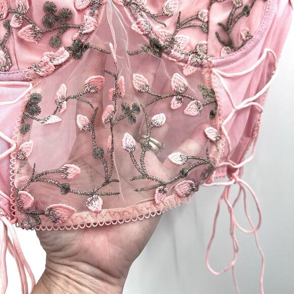 Floral Y2K Fairy Pink Mesh Corset Bustier EDC Womens Size Large - Picture 4 of 7